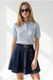 Women's Baby Blue Polo Collar Floral Patterned Openwork Knitwear Blouse Blz-19003383 - 3