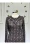 Women's New Season Patterned Mother's Dress with Piping at the Collar - 4