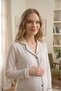 Women's Ecru Ribbed Front Buttoned Baby Collar Maternity Pajama Set - 2