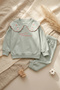 Girl's Mint Green Strawberry Embroidered Baby Collar Sweatshirt and Sweatpants Premium Cotton Two-Piece Set - 6