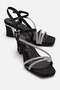 Women's Cross-Strapped Heeled Sandals; Black Glitter