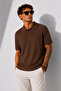 Men's Short Sleeve Ribbed Half Button Closure Polo Collar T-Shirt 26001