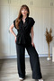 Linen Waist-Tied Black Shirt and Trousers Set - 4