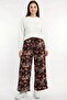 Women's Black Red Abstract Patterned Atlas Wide Leg Pants - 2