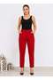 Women's Stretchy Crepe Fabric Double Leg Red Trousers with Elastic Waist - 3
