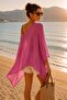 Dark Pink Cotton Viscose Transparent Pareo Poncho – Summer Beach Top - 6