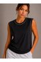 Women's 3-Piece Sleeveless Athlete Set Summer Crew Neck - Black, Navy Blue, White - 4