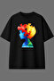 Puzzle Design Pre-Printed Black Oversize T-Shirt for Kids