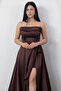 Strapless Neckline Rhinestone Straps Ruffle Satin Dress Drp582 - 2