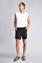 C5138Axbk81 Black Printed Flexible Textured Short Length Sports Swim Shorts