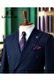 Slim Fit, Double Breasted, Striped, Swallow Collar, Men's Suit, Navy Blue - 2