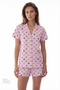 Women's Cotton Lounge Cute Bows Shirt & Shorts Set - Pink