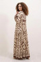 Women's Shirt Collar, Gathered at the Waist, Authentic Patterned Viscose Brown Hijab Dress - 4
