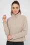 Women's Zippered Collar Cotton Cream Sweatshirt - 4