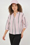 Women's V-Neck Oversize Striped Viscose Pink Blouse - 2