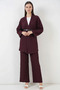 Women's V-Neck Belted Burgundy Two-Piece Set - 5