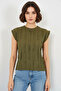 Women's Zero Sleeve Textured Khaki Blouse - 2