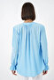 Women's Round Neck Long Sleeve Ruffle Embroidered Blue Blouse - 6