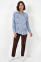 Women's Oversize Floral Patterned Viscose Blue Shirt