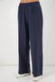 Women's Elastic Waist, Stitched Detail, Wide Leg, Navy Blue Palazzo Trousers - 5