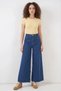Women's High Waist Cotton Wide Leg Blue Palazzo Trousers
