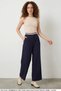Women's High Waist Wide Leg Navy Blue Palazzo Trousers - 6