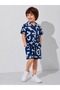 Boys' Patterned Linen Woven Fabric Stylish Shirt Shorts Lower and Upper Set 4-12 Years