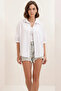 Women's Short Sleeve Basic Oversize Cotton White Shirt - 2