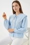Women's Baby Collar Scallop Detail Cotton Blue Shirt - 3