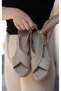 Enz2562 Genuine Leather Beige Cross Strap Detailed Comfort Sole Ankle Elastic Women's Sandals - 2