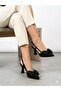 Women's Black Satin Bow Detailed Heeled Shoes - 2