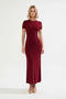 Women's Maxi Crew Neck Short Sleeve Fitted Stretchy Knitted Dress Unlined Comfortable Casual Modern Stylish - 4