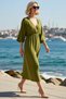 Women's Maxi Beach Dress V-Neck Bat Sleeve Gathered Woven 100% Viscose Unlined Comfortable Casual Modern - 2