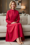 Women's Maxi Dress High Neck Half Placket Belted A-Line Cut Long Sleeve Woven Casual Daily Modern - 3