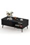 Coffee Table, Modern Center Table for Living Room, MDF + PB Sticker Finish Rectangular Sofa Table, Space-Saving Accent Table for Home Office Balcony, Easy Assembly, Black 105x55x41.5cm