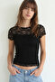 Lace Short Sleeve Blouse Lub0349 Black
