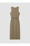 Khaki Crew Neck Belted Textured Dress - 2