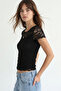 Lace Short Sleeve Blouse Lub0349 Black - 4