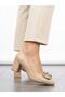 Women's Beige Comfortable Thick Heeled Shoes - 2