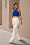 Women's Cobalt Blue Ribbed Crop Tank Top - 3
