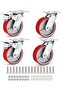 Polyurethane Silent Castor-Set of 4 Heavy Duty 2 Brakes + 2 Swivel Caster Wheels (Red, 4 Inch)