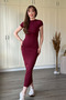 Diver Fabric Short Sleeve Midi Burgundy Dress - 2
