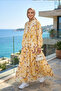 Women's Buttoned Modal Fabric Patterned Yellow Dress
