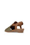 Khaki Leather Women's Flat Sandals - 5