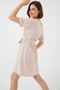 Women's Round Neck Belted Short Sleeve Mini Length Cream Dress - 6