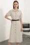Women's Shirt Collar Belted Short Sleeve Polka Dot White Dress - 2