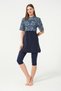 Women's Short Sleeve Semi-Covered Hijab Swimsuit with Tights Bonnet Suit Short Arm Swimsuit - 3