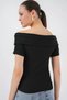 Women's Off Shoulder Black Blouse with Ribbon Detail - 7