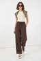 Women's High Waist Leopard Print Scarf Wide Leg Light Brown Palazzo Pants - 3
