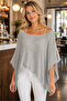 Women's Asymmetrical Cut Transparent Soft Textured Cotton Light Gray Knitwear Cape Poncho - 4